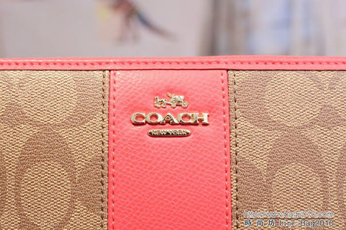 COACH蔻馳 原單 F52859 pvc配皮 經典logo 專櫃新款 馬車標 拼色長款拉鏈錢包  Chz1204